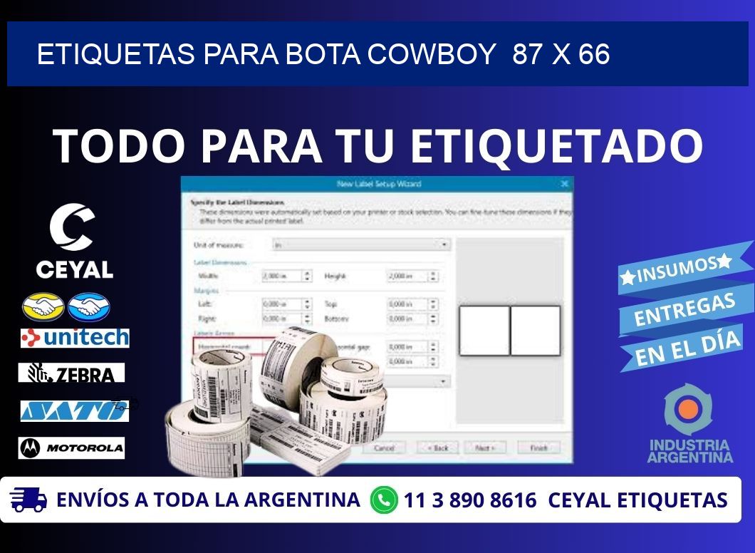 ETIQUETAS PARA BOTA COWBOY  87 x 66