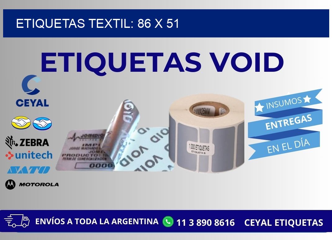 ETIQUETAS TEXTIL: 86 x 51