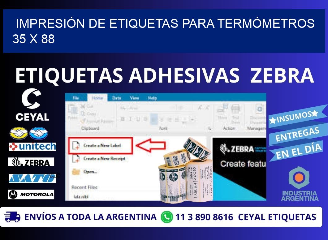 IMPRESIÓN DE ETIQUETAS PARA TERMÓMETROS 35 x 88