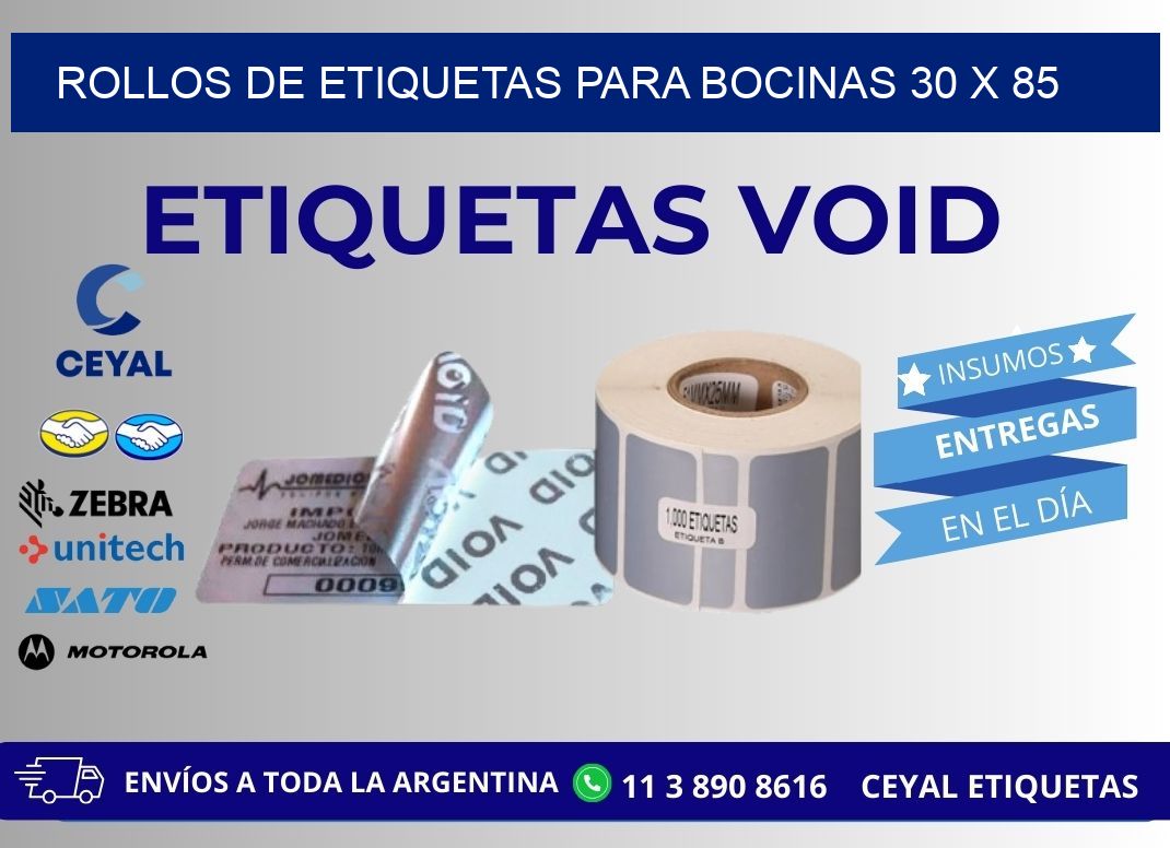 ROLLOS DE ETIQUETAS PARA BOCINAS 30 x 85