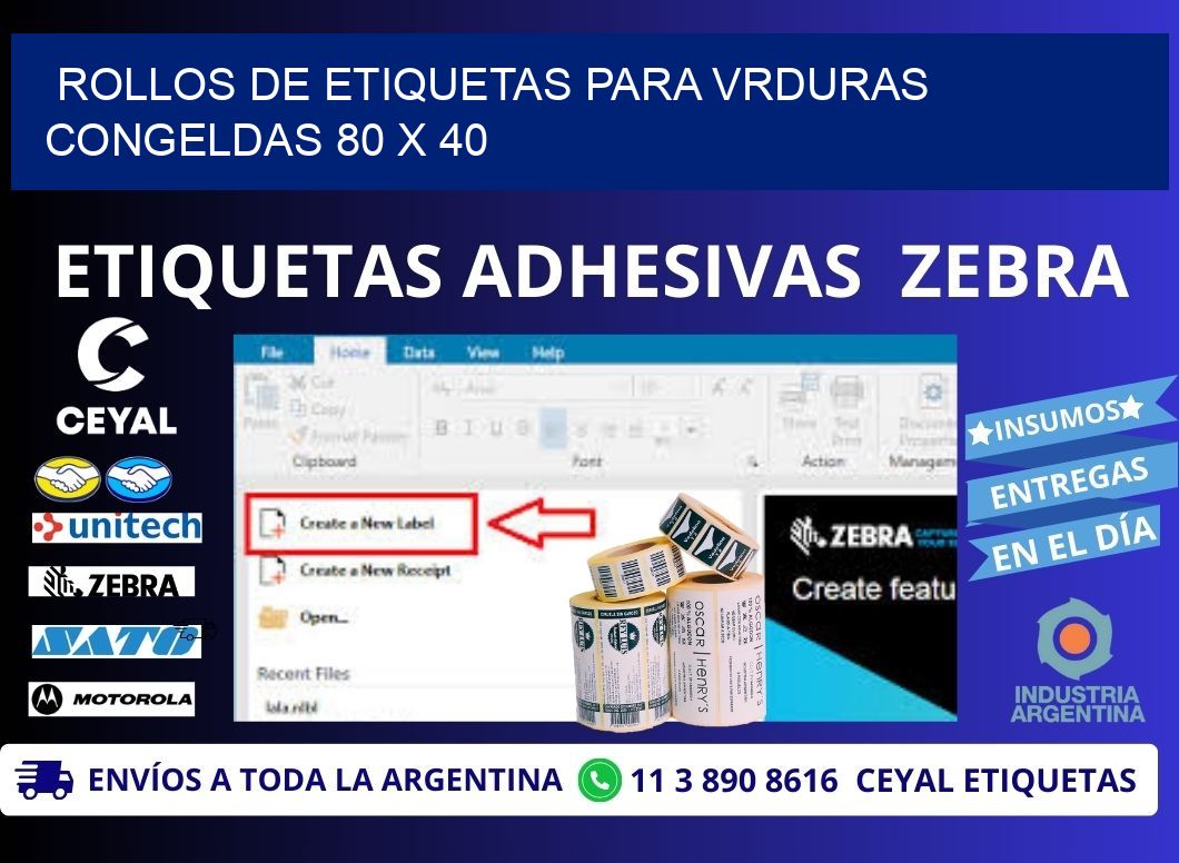 ROLLOS DE ETIQUETAS PARA VRDURAS CONGELDAS 80 x 40