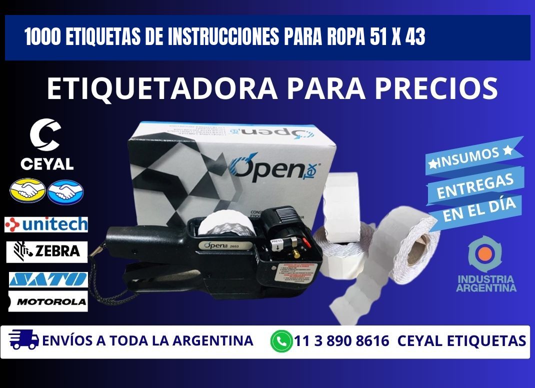 1000 ETIQUETAS DE INSTRUCCIONES PARA ROPA 51 x 43