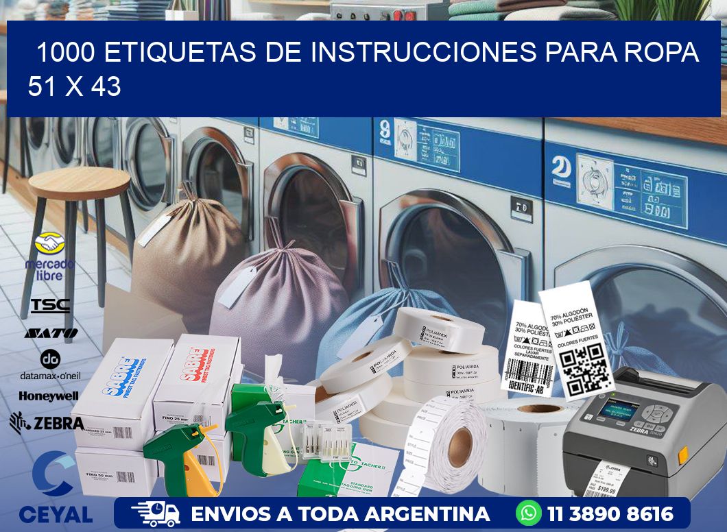 1000 ETIQUETAS DE INSTRUCCIONES PARA ROPA 51 x 43