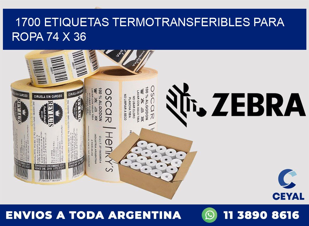 1700 ETIQUETAS TERMOTRANSFERIBLES PARA ROPA 74 x 36