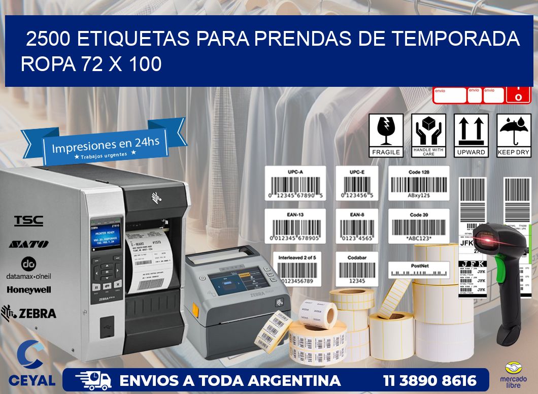 2500 ETIQUETAS PARA PRENDAS DE TEMPORADA ROPA 72 x 100