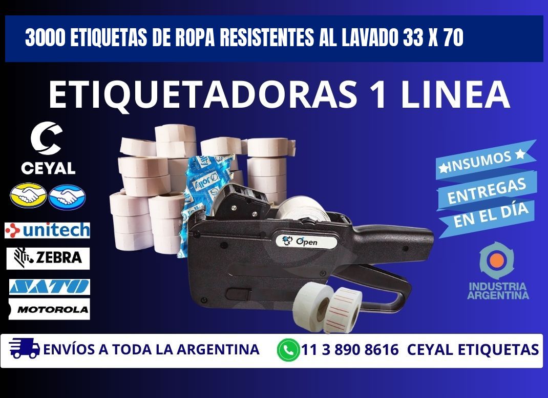 3000 ETIQUETAS DE ROPA RESISTENTES AL LAVADO 33 x 70