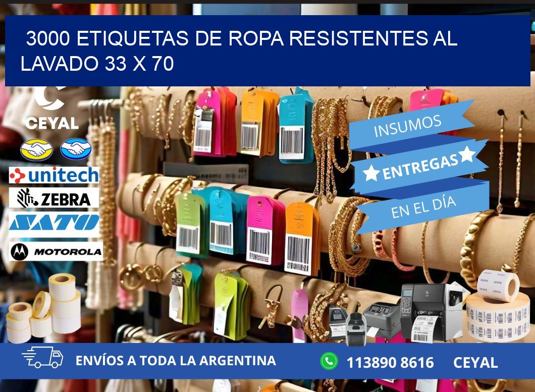 3000 ETIQUETAS DE ROPA RESISTENTES AL LAVADO 33 x 70