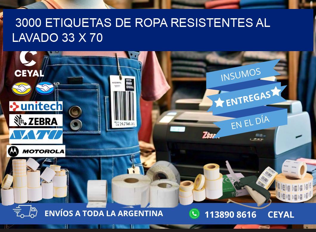 3000 ETIQUETAS DE ROPA RESISTENTES AL LAVADO 33 x 70