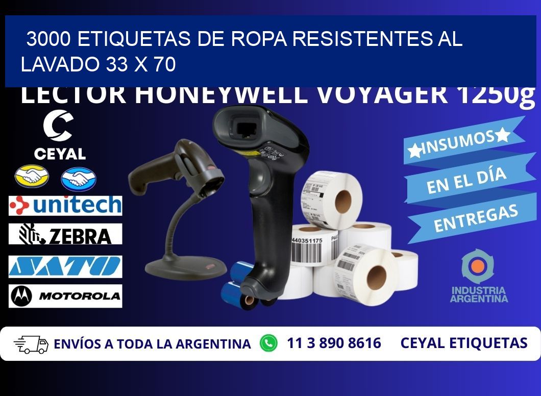 3000 ETIQUETAS DE ROPA RESISTENTES AL LAVADO 33 x 70