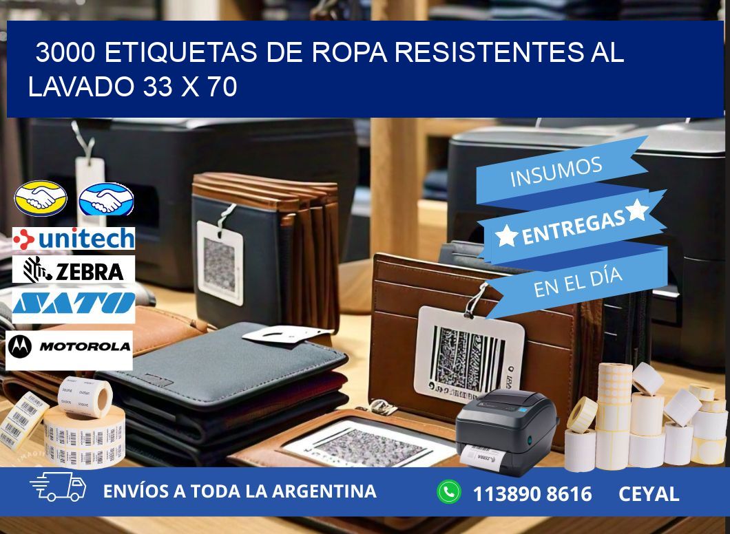 3000 ETIQUETAS DE ROPA RESISTENTES AL LAVADO 33 x 70