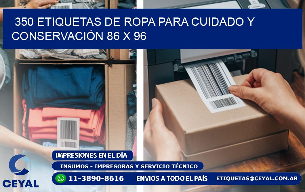 350 ETIQUETAS DE ROPA PARA CUIDADO Y CONSERVACIÓN 86 x 96