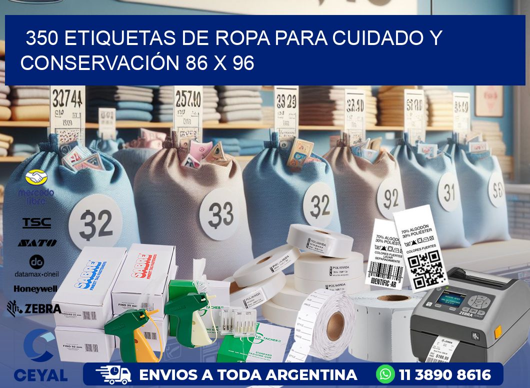 350 ETIQUETAS DE ROPA PARA CUIDADO Y CONSERVACIÓN 86 x 96