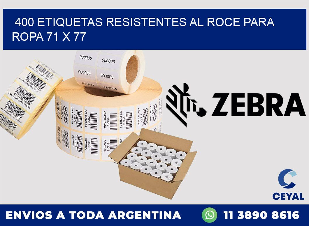 400 ETIQUETAS RESISTENTES AL ROCE PARA ROPA 71 x 77