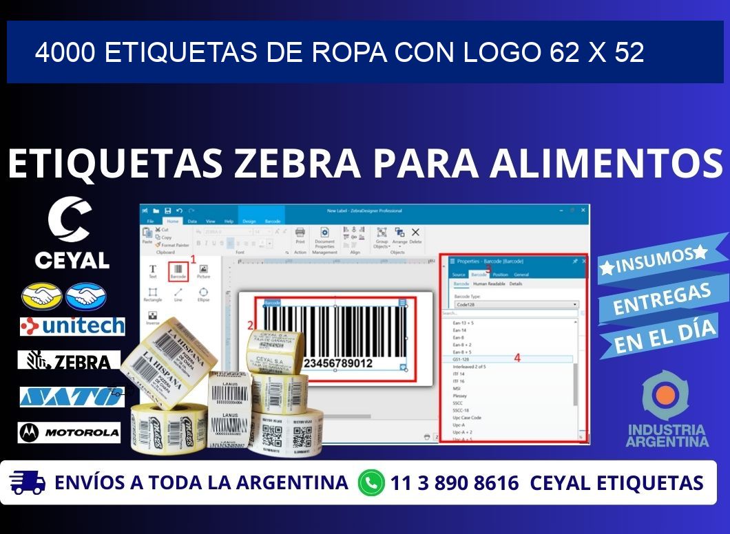 4000 ETIQUETAS DE ROPA CON LOGO 62 x 52