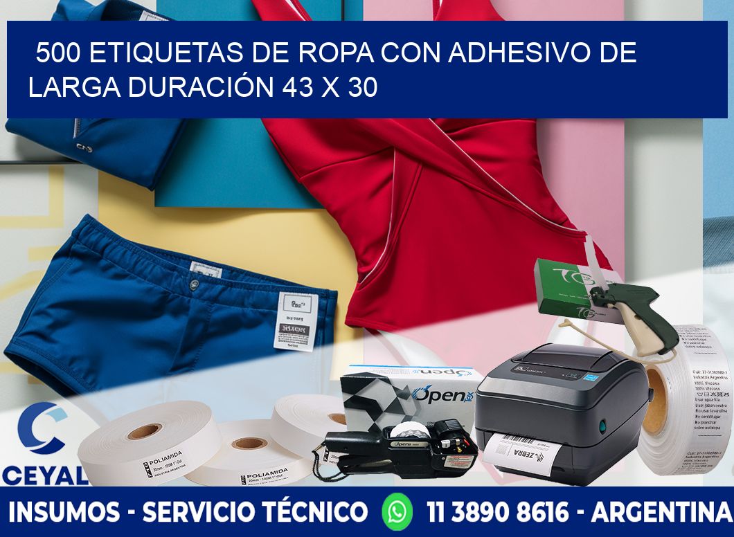 500 ETIQUETAS DE ROPA CON ADHESIVO DE LARGA DURACIÓN 43 x 30