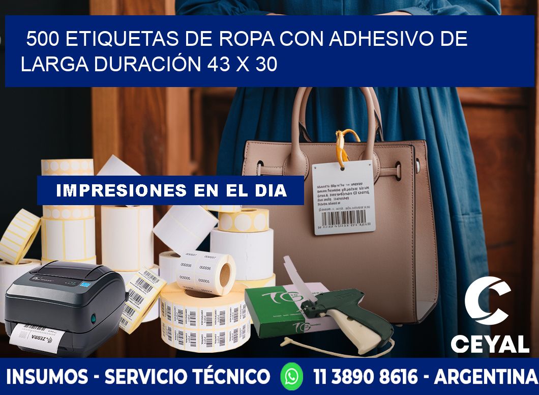 500 ETIQUETAS DE ROPA CON ADHESIVO DE LARGA DURACIÓN 43 x 30