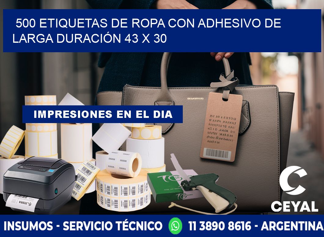 500 ETIQUETAS DE ROPA CON ADHESIVO DE LARGA DURACIÓN 43 x 30