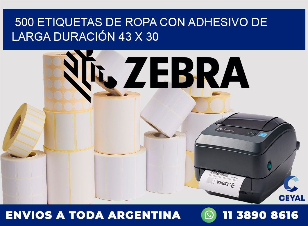 500 ETIQUETAS DE ROPA CON ADHESIVO DE LARGA DURACIÓN 43 x 30