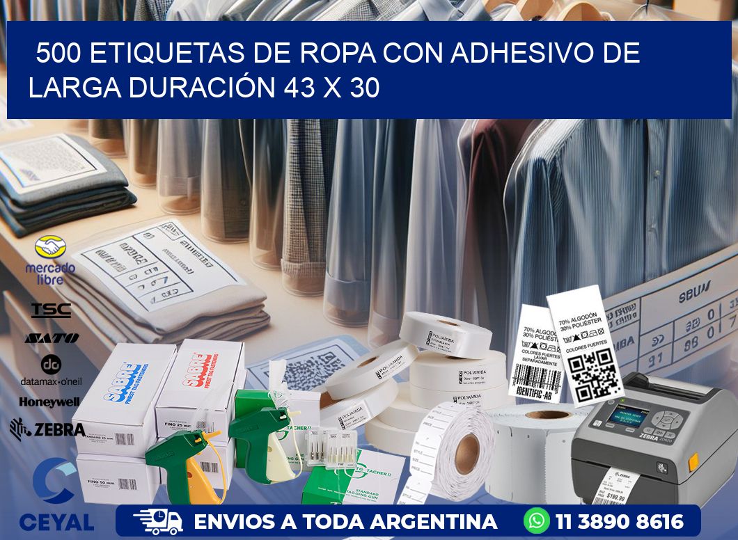 500 ETIQUETAS DE ROPA CON ADHESIVO DE LARGA DURACIÓN 43 x 30