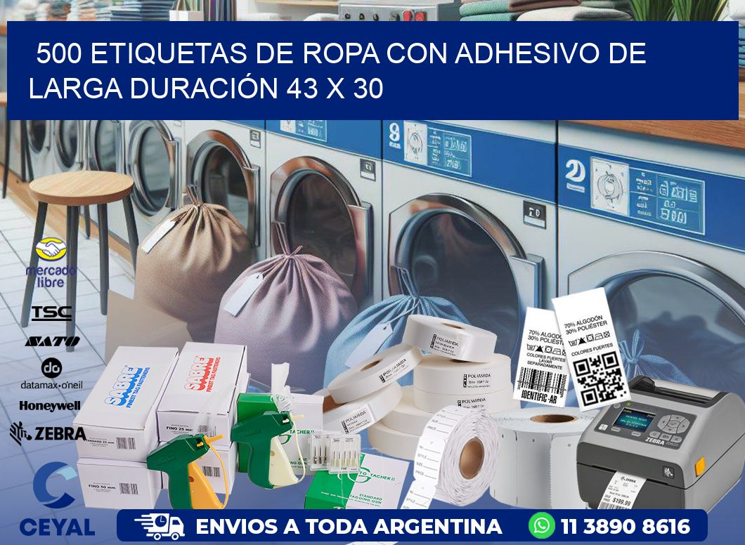 500 ETIQUETAS DE ROPA CON ADHESIVO DE LARGA DURACIÓN 43 x 30