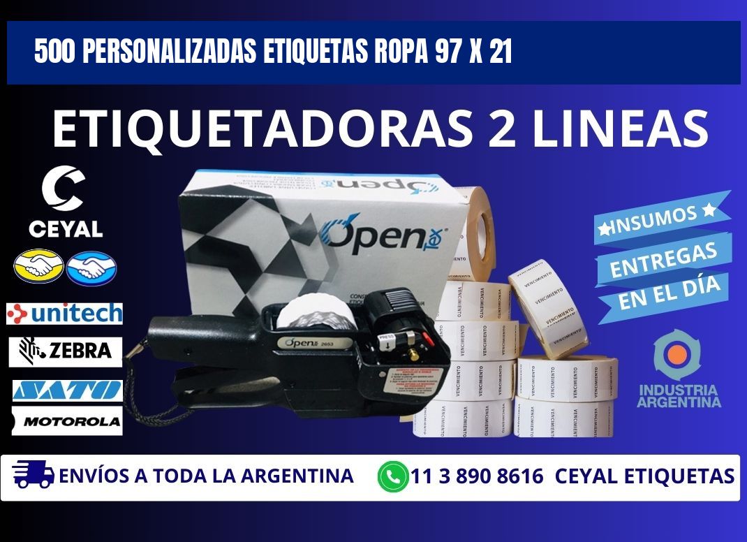 500 PERSONALIZADAS ETIQUETAS ROPA 97 x 21