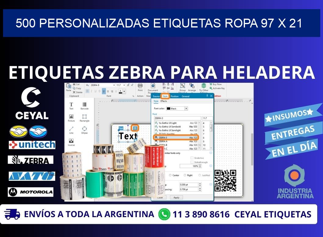 500 PERSONALIZADAS ETIQUETAS ROPA 97 x 21