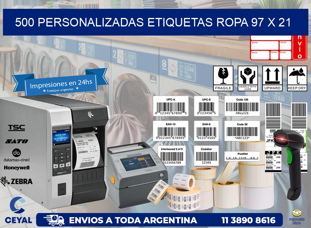 500 PERSONALIZADAS ETIQUETAS ROPA 97 x 21