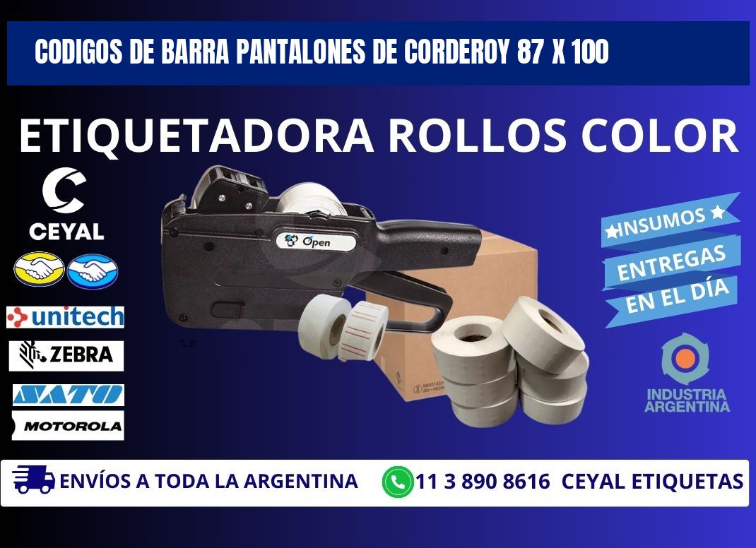 CODIGOS DE BARRA PANTALONES DE CORDEROY 87 x 100