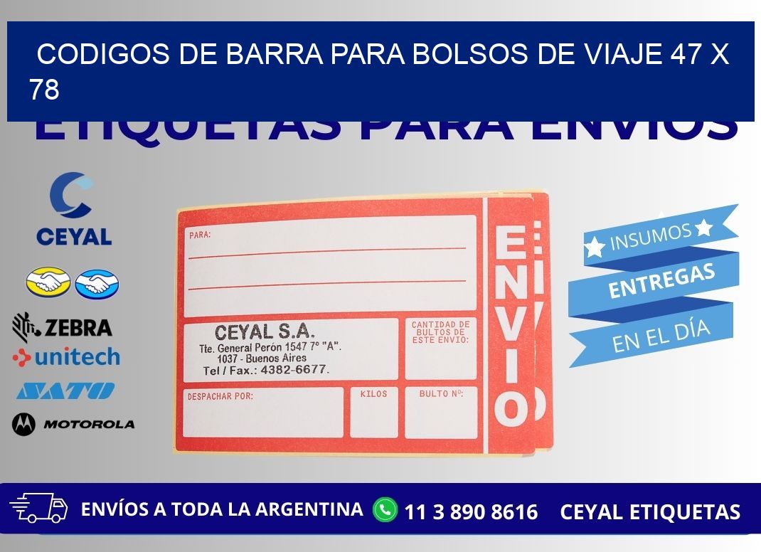 CODIGOS DE BARRA PARA BOLSOS DE VIAJE 47 x 78