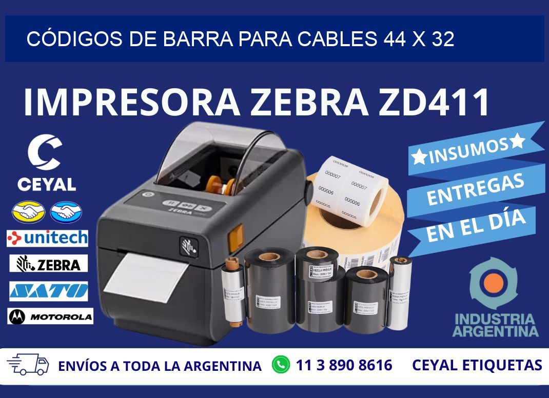 CÓDIGOS DE BARRA PARA CABLES 44 x 32