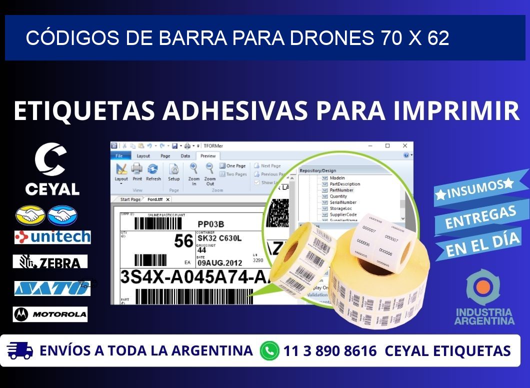 CÓDIGOS DE BARRA PARA DRONES 70 x 62