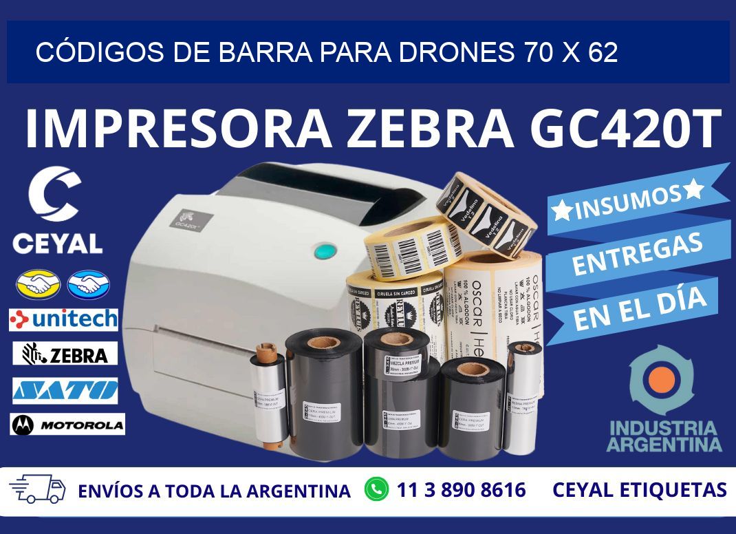 CÓDIGOS DE BARRA PARA DRONES 70 x 62