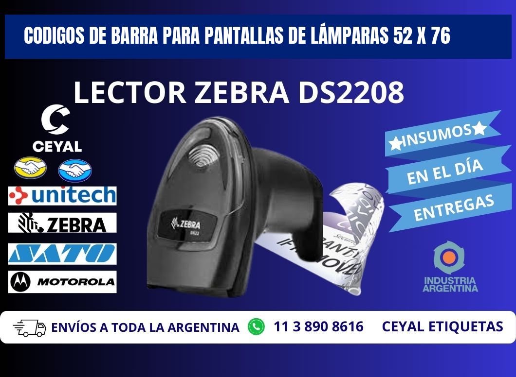 CODIGOS DE BARRA PARA PANTALLAS DE LÁMPARAS 52 x 76