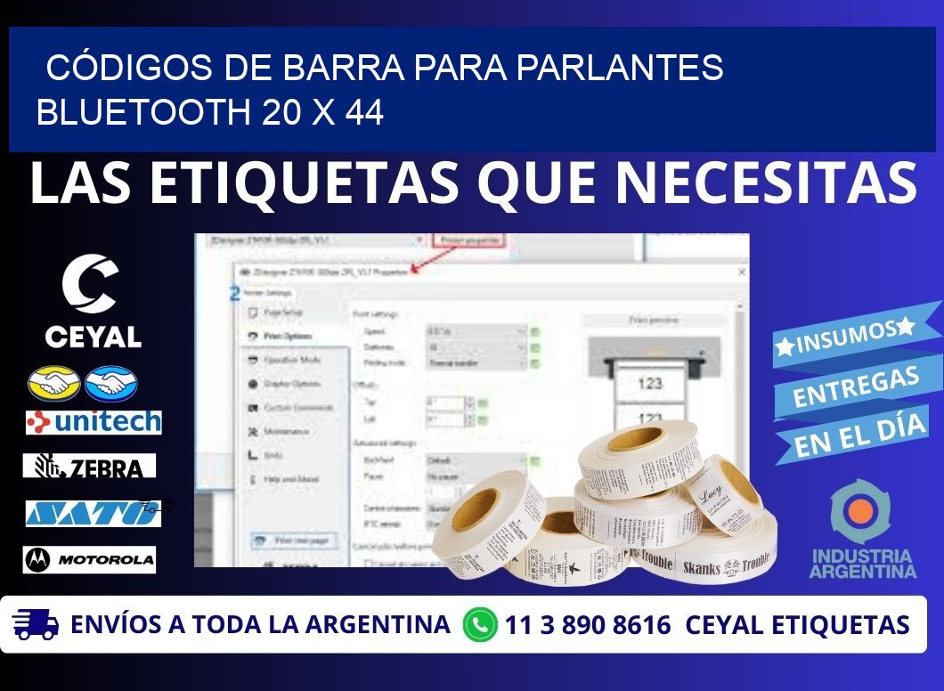 CÓDIGOS DE BARRA PARA PARLANTES BLUETOOTH 20 x 44