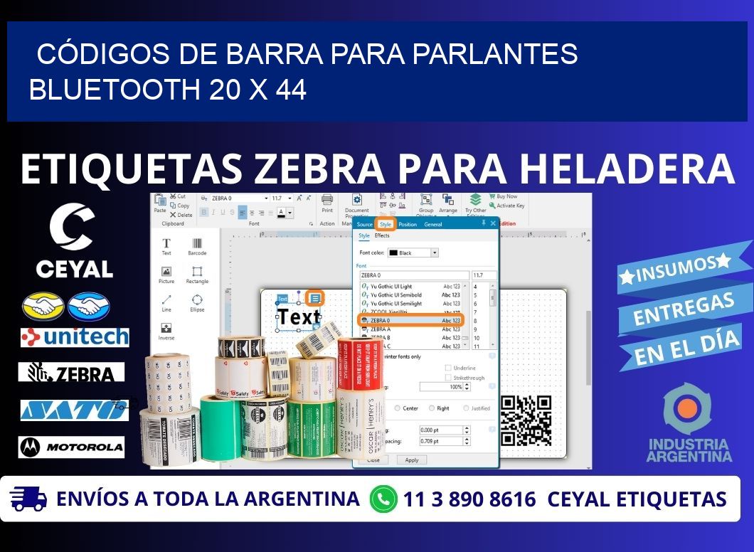 CÓDIGOS DE BARRA PARA PARLANTES BLUETOOTH 20 x 44