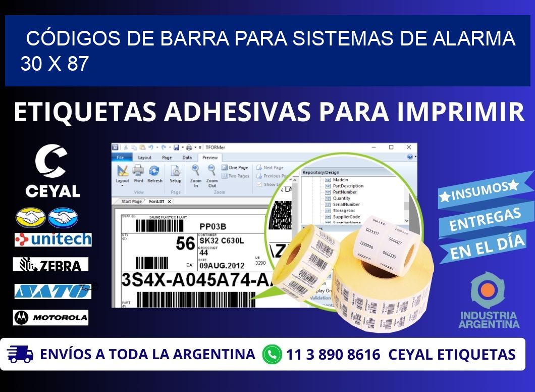 CÓDIGOS DE BARRA PARA SISTEMAS DE ALARMA 30 x 87