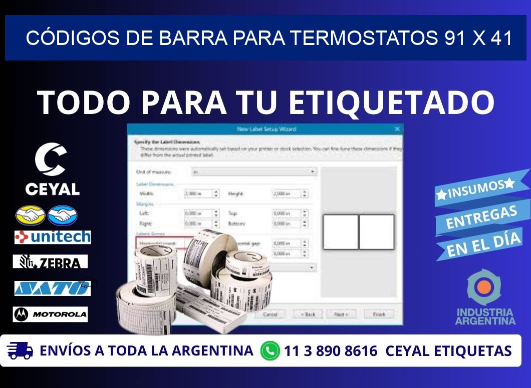 CÓDIGOS DE BARRA PARA TERMOSTATOS 91 x 41