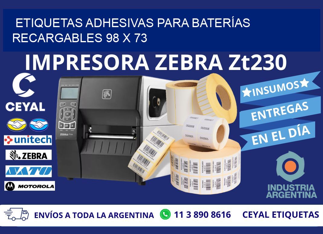 ETIQUETAS ADHESIVAS PARA BATERÍAS RECARGABLES 98 x 73