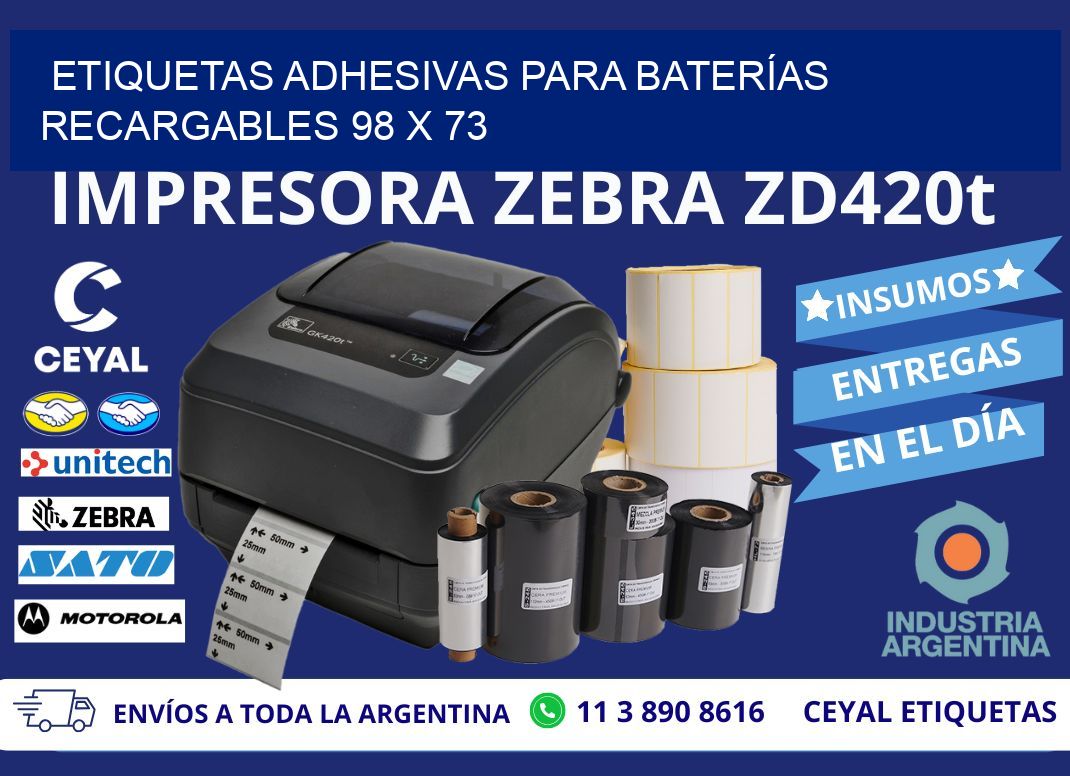 ETIQUETAS ADHESIVAS PARA BATERÍAS RECARGABLES 98 x 73