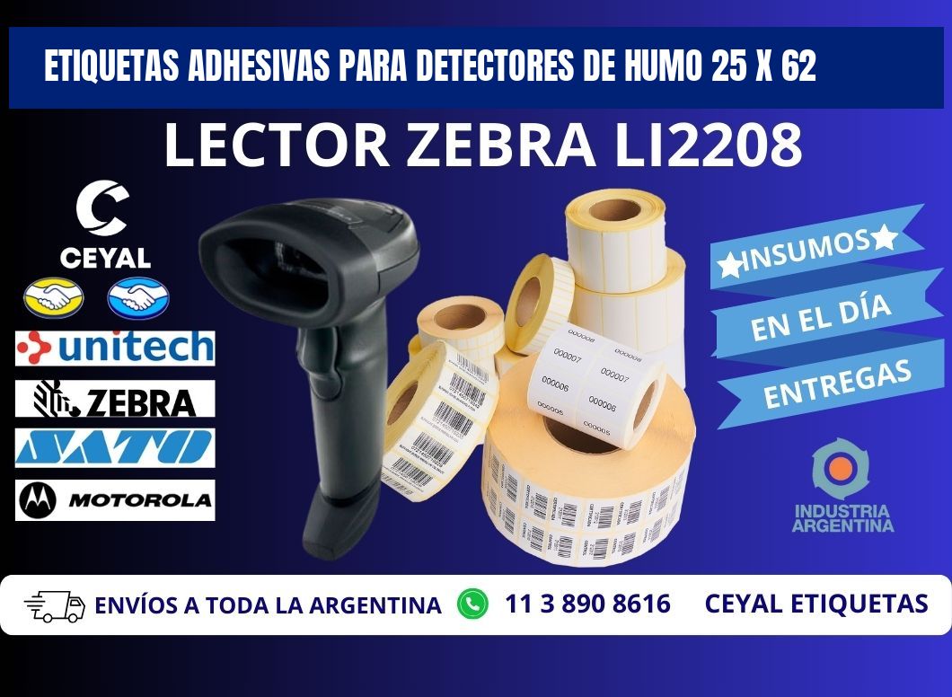 ETIQUETAS ADHESIVAS PARA DETECTORES DE HUMO 25 x 62