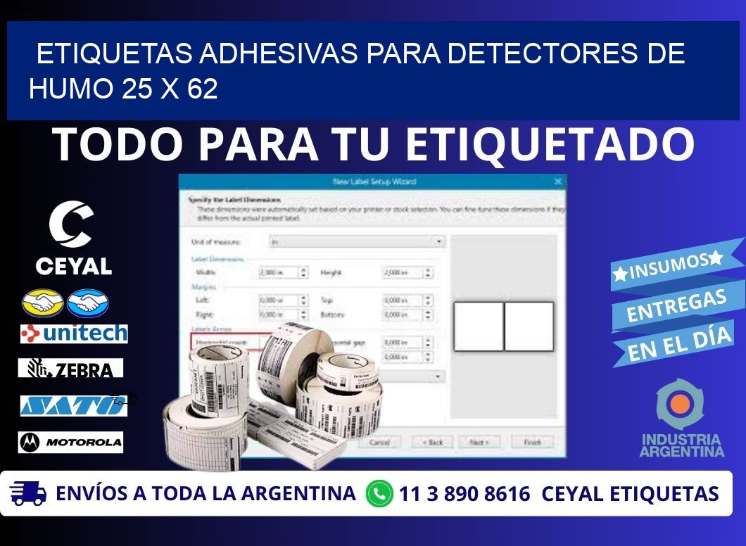 ETIQUETAS ADHESIVAS PARA DETECTORES DE HUMO 25 x 62