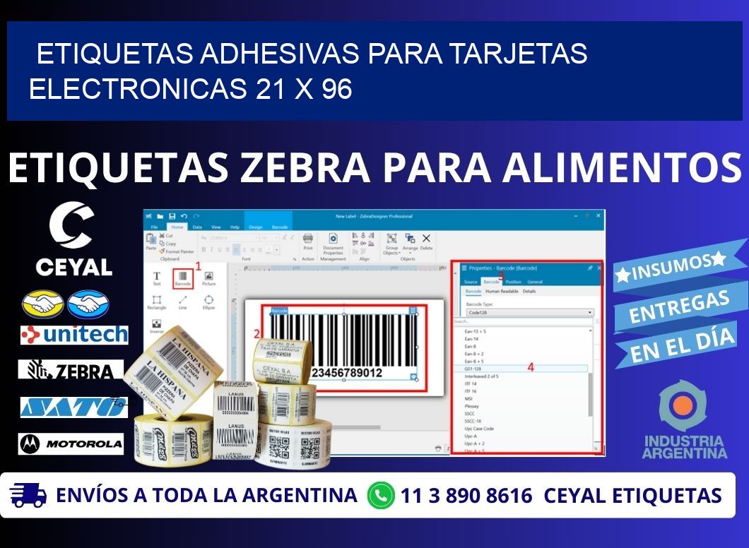 ETIQUETAS ADHESIVAS PARA TARJETAS ELECTRONICAS 21 x 96