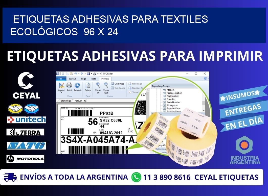 ETIQUETAS ADHESIVAS PARA TEXTILES ECOLÓGICOS  96 x 24