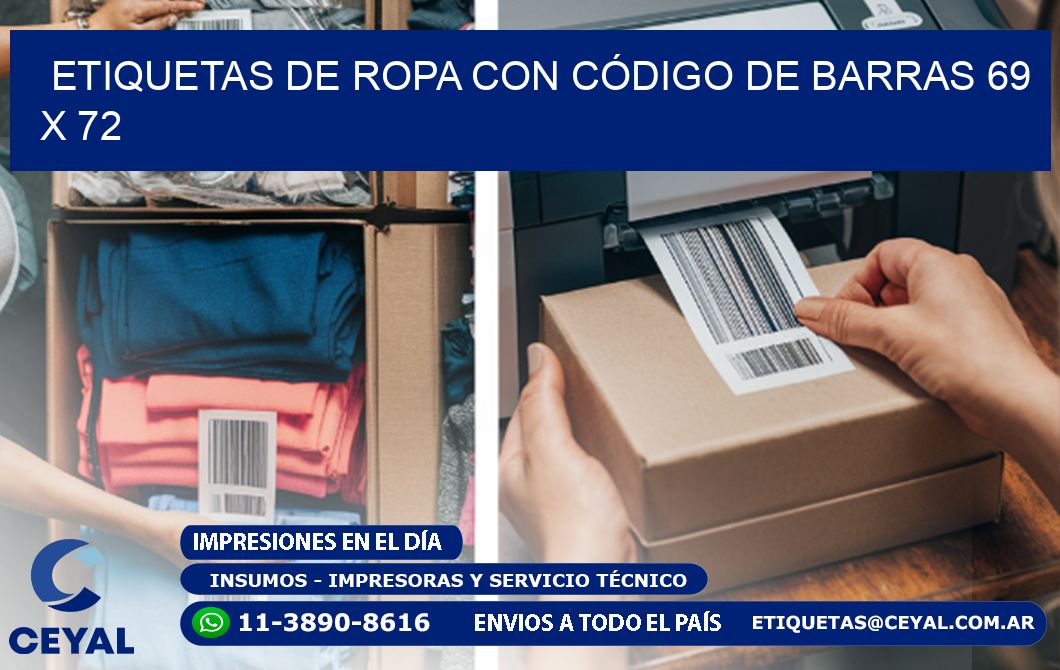 ETIQUETAS DE ROPA CON CÓDIGO DE BARRAS 69 x 72