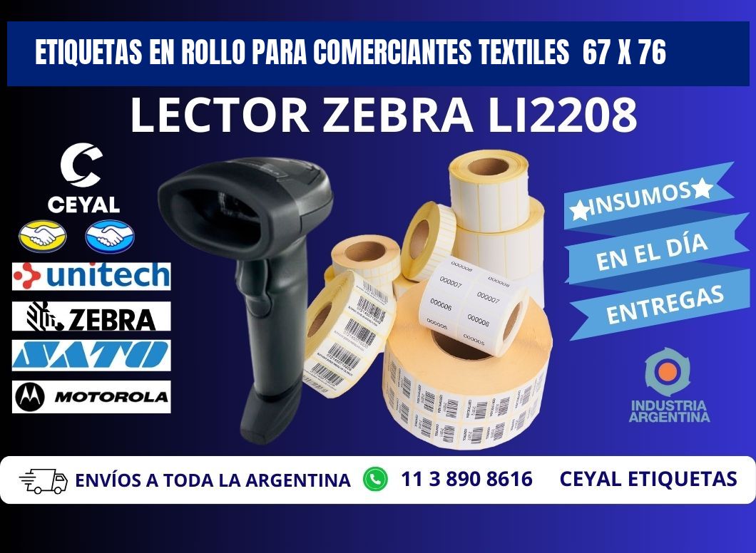 ETIQUETAS EN ROLLO PARA COMERCIANTES TEXTILES  67 x 76