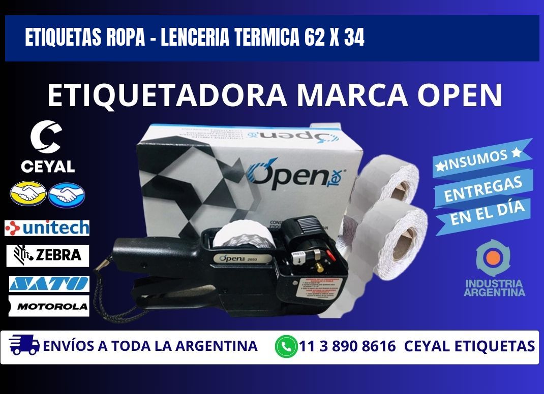 ETIQUETAS ROPA - LENCERIA TERMICA 62 x 34