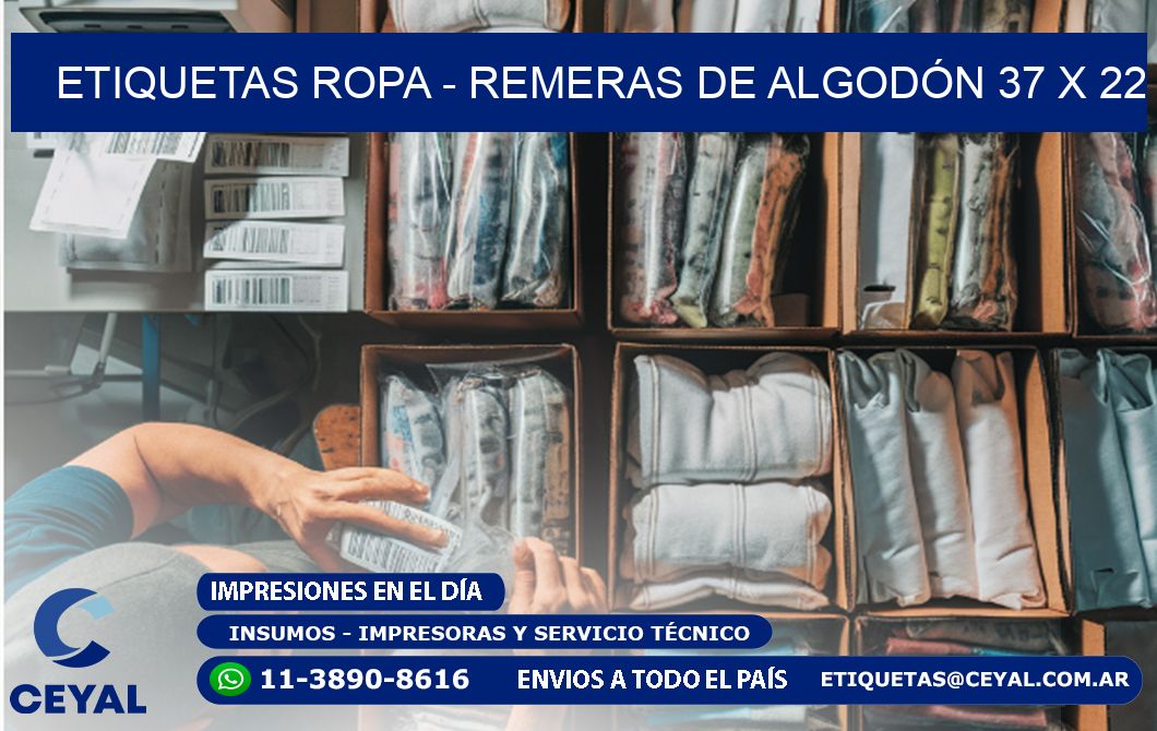 ETIQUETAS ROPA - REMERAS DE ALGODÓN 37 x 22