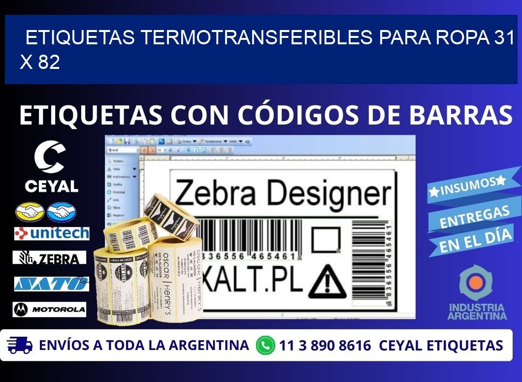 ETIQUETAS TERMOTRANSFERIBLES PARA ROPA 31 x 82