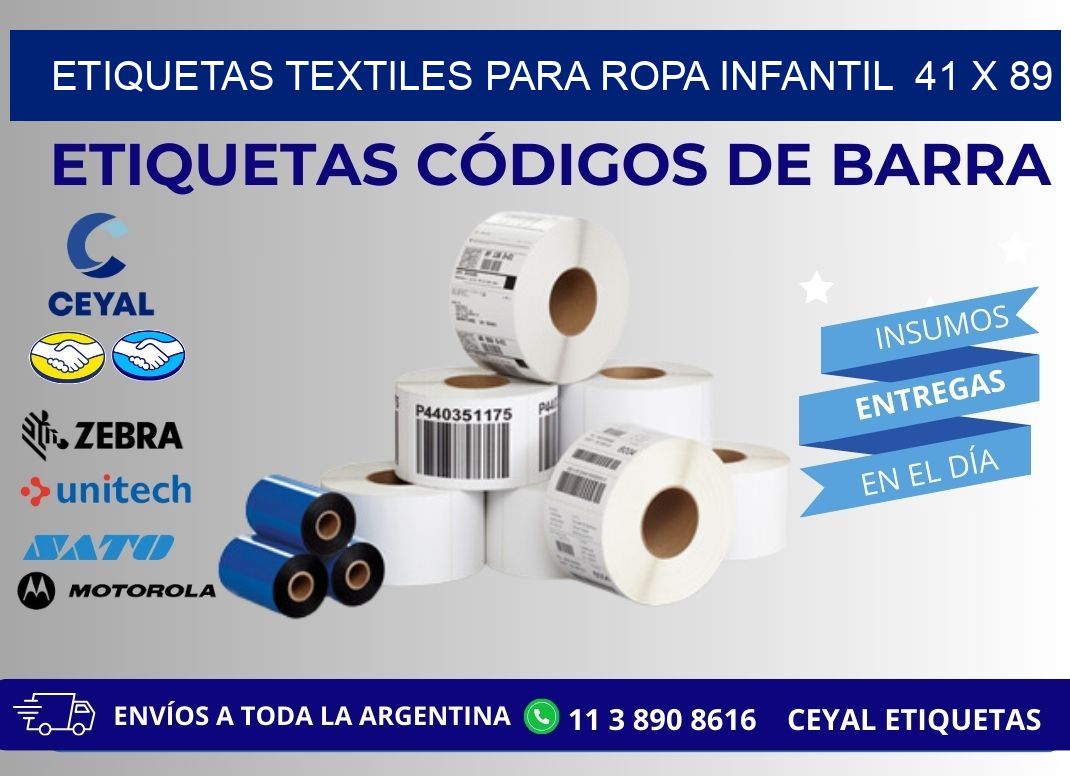 ETIQUETAS TEXTILES PARA ROPA INFANTIL  41 x 89