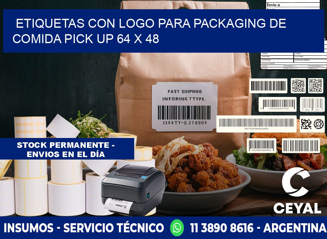 Etiquetas con logo para packaging de comida pick up 64 x 48